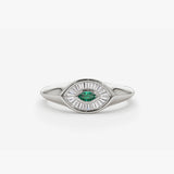 14k Marquise Shaped Emerald and Baguette Diamond Ring 14K White Gold Ferkos Fine Jewelry
