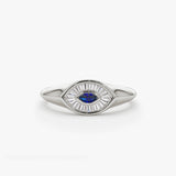 14k Marquise Shaped Sapphire and Baguette Diamond Ring 14K White Gold Ferkos Fine Jewelry