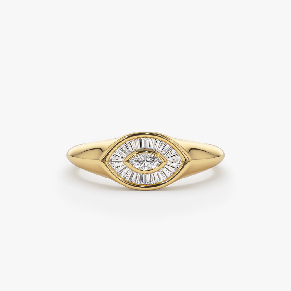 14k Gold Marquise Shape Baguette Diamond Ring 14K Gold Ferkos Fine Jewelry