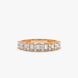 14k Vertical Baguette and Round Diamond Wedding Band 14K Rose Gold Ferkos Fine Jewelry