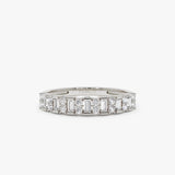 14k Vertical Baguette and Round Diamond Wedding Band 14K White Gold Ferkos Fine Jewelry