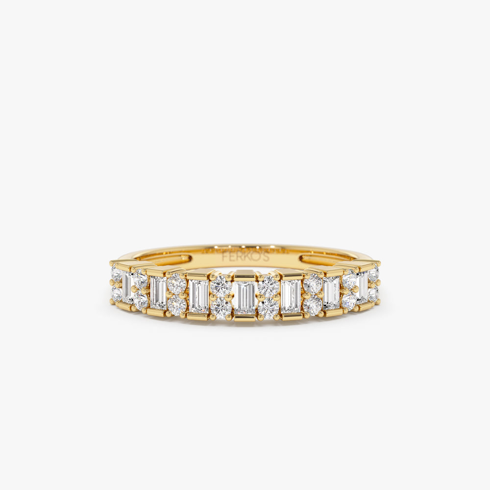 14k Vertical Baguette and Round Diamond Wedding Band 14K Gold Ferkos Fine Jewelry