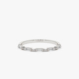 14k Stackable Dainty Baguette Diamond Ring 14K White Gold Ferkos Fine Jewelry