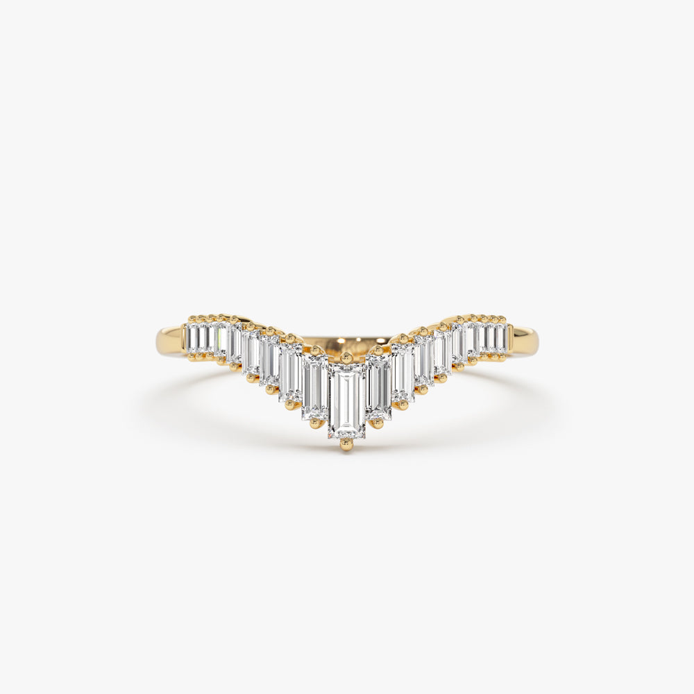14K Baguette Diamond Curved Tiara Ring 14K Gold Ferkos Fine Jewelry