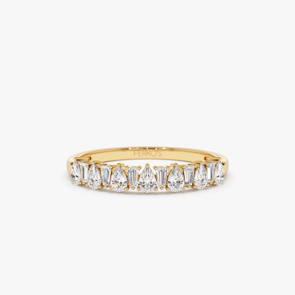 14k Pear Shaped & Tapered Baguette Diamond Anniversary Ring 14K Gold Ferkos Fine Jewelry