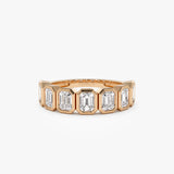 1.45 ctw 14k Bezel Setting Seven Stone Emerald Cut Lab Grown Diamond Wedding Ring - Zoey 14K Rose Gold Ferkos Fine Jewelry