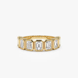 1.45 ctw 14k Bezel Setting Seven Stone Emerald Cut Lab Grown Diamond Wedding Ring - Zoey 14K Gold Ferkos Fine Jewelry