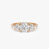 1.65 ctw 14k Three Stone with Pave Shank Round Lab Grown Diamond Engagement Ring - Lucy 14K Rose Gold Ferkos Fine Jewelry