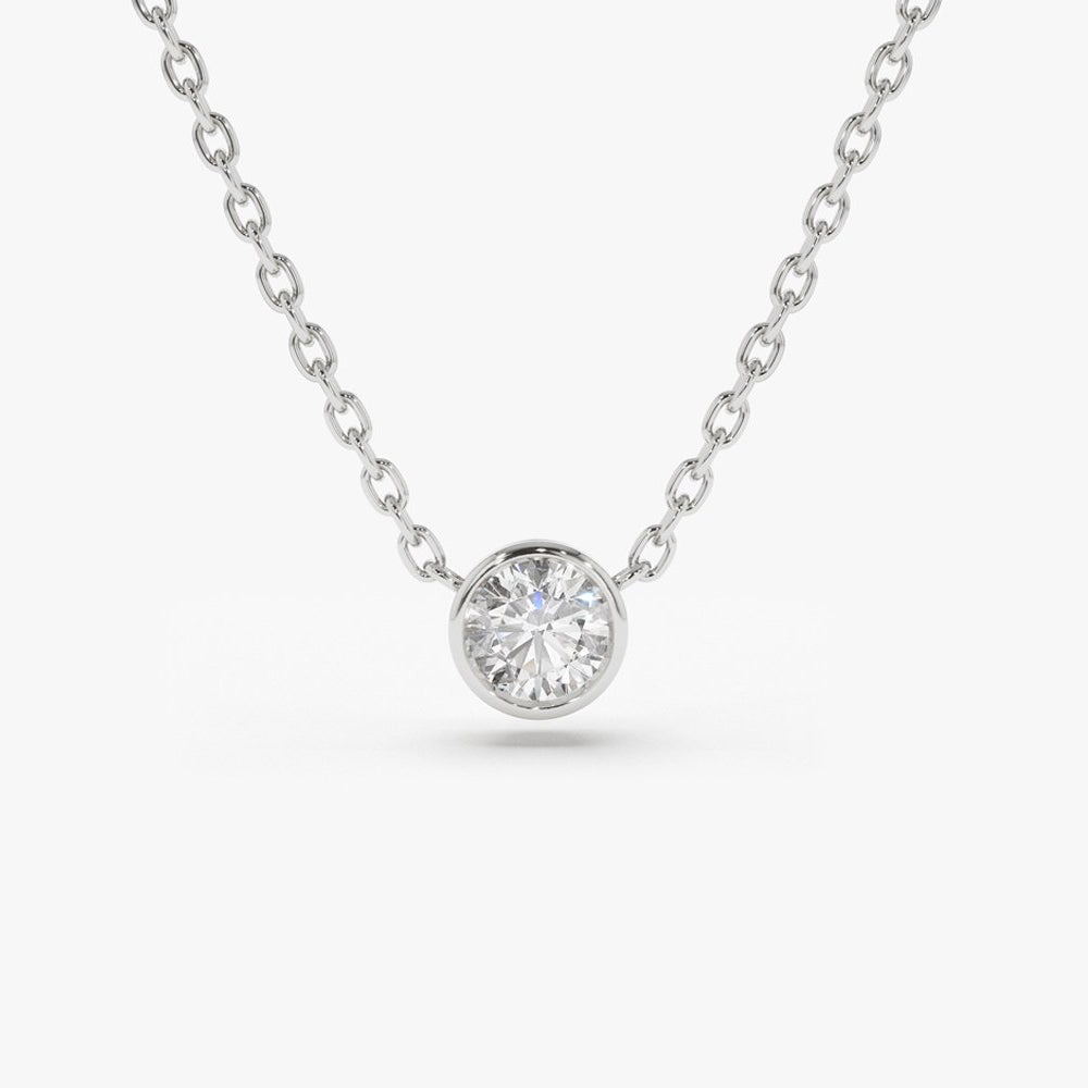 14K White Gold Diamond Solitaire Necklace