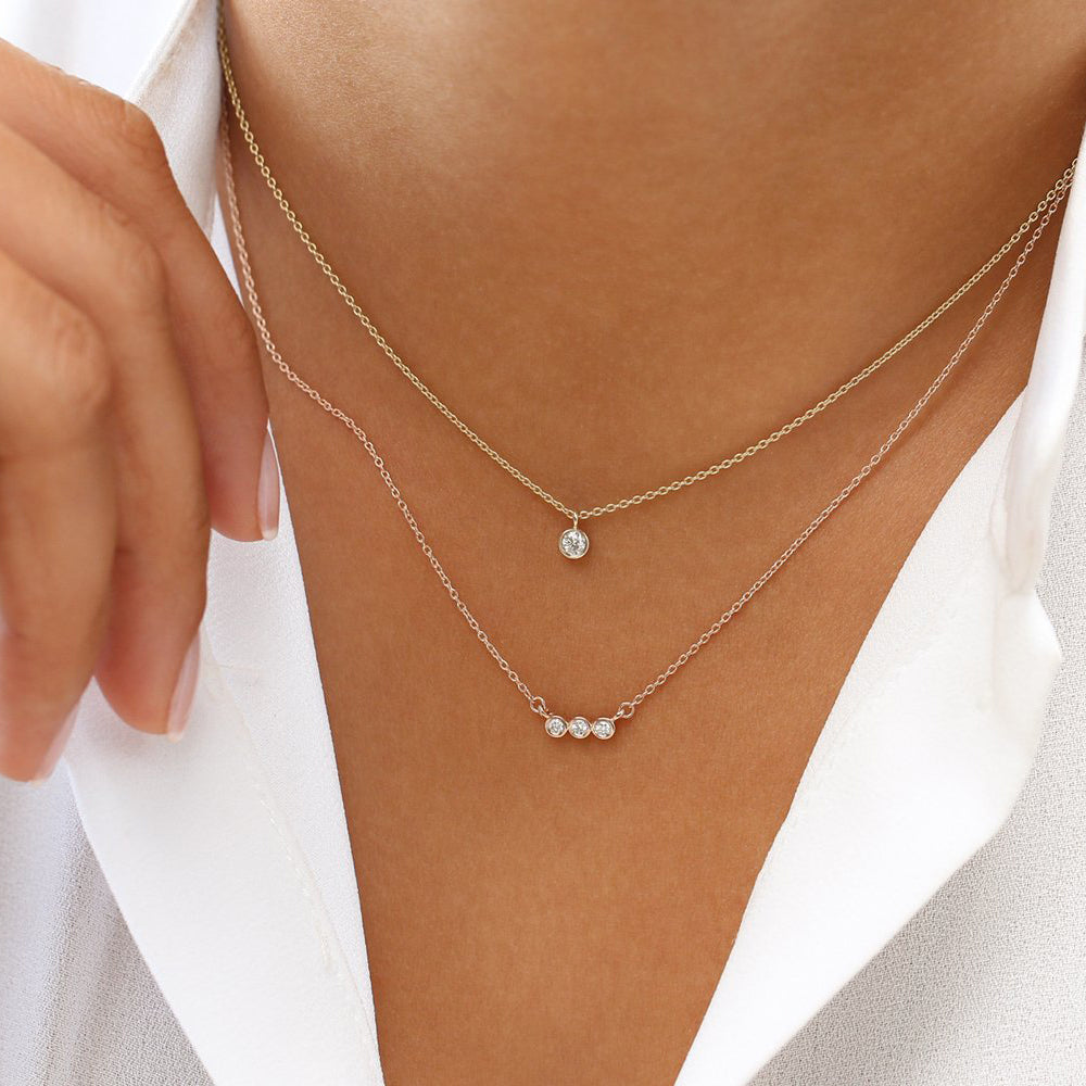 Floating Diamond Solitaire Three Prong Pendant Necklace Solitaire Necklaces  deBebians