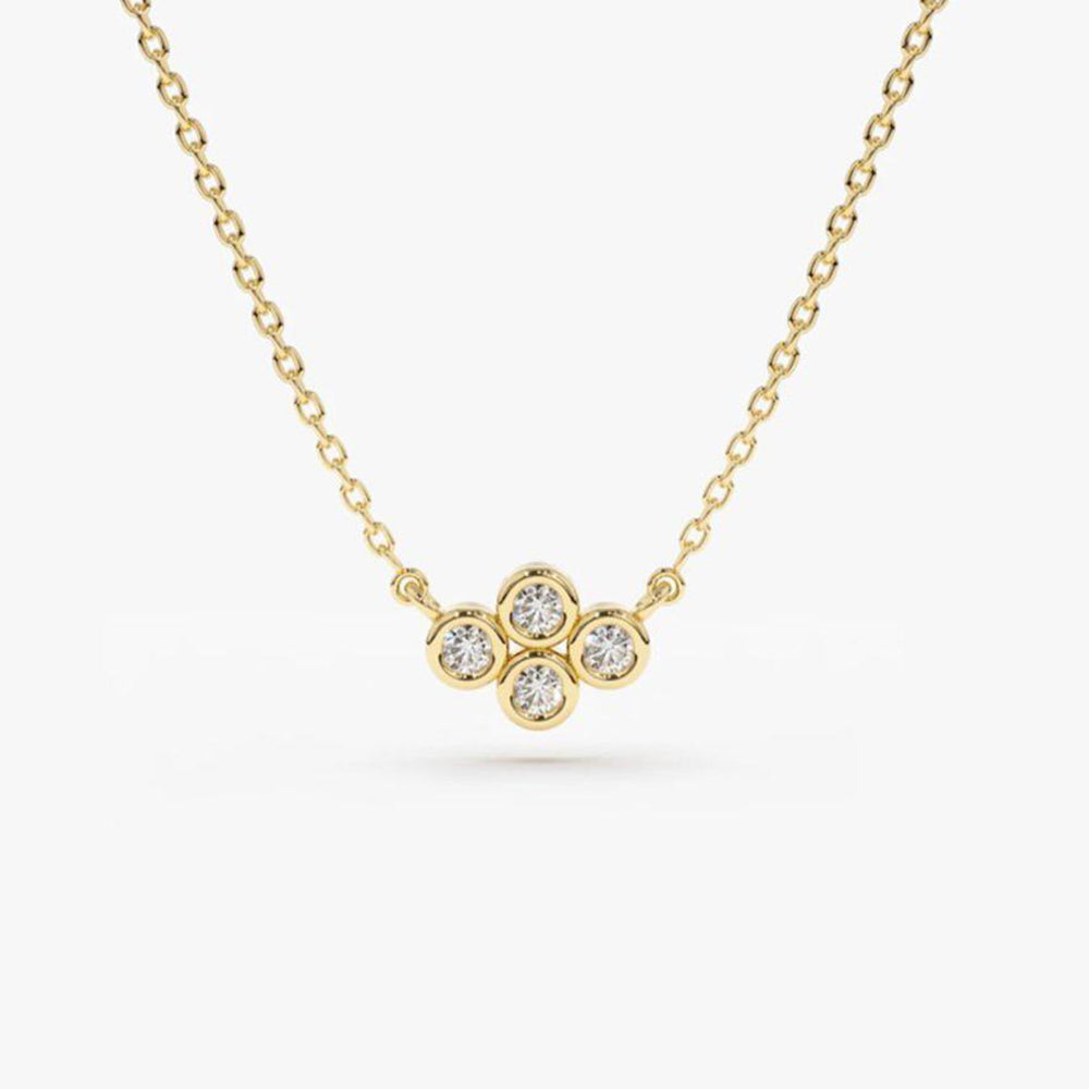 14K Gold Four Stone Diamond Cluster Necklace 14K Gold Ferkos Fine Jewelry