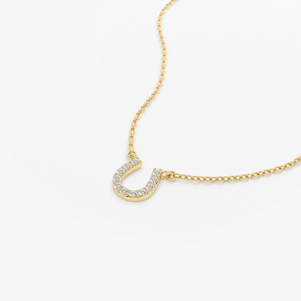Diamond horseshoe necklace yellow gold Clearance