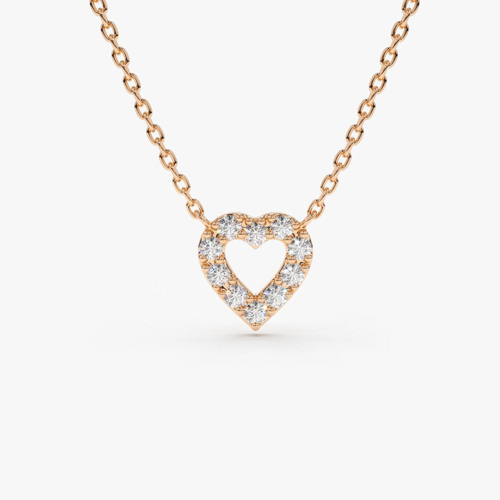 14K Gold Tiny Diamond Heart Necklace 14K Rose Gold Ferkos Fine Jewelry