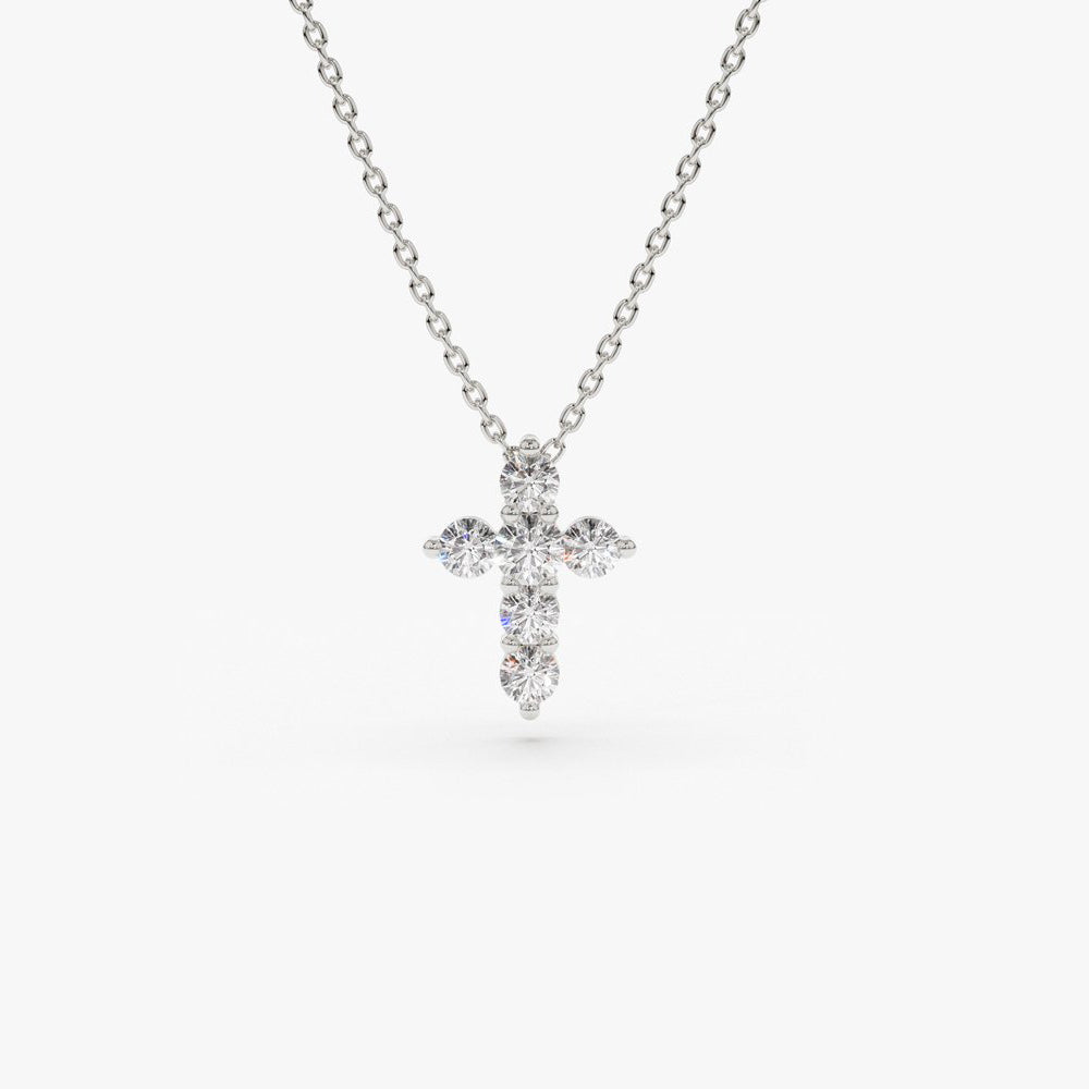 14K Gold Tiny Diamond Cross Necklace 14K White Gold Ferkos Fine Jewelry