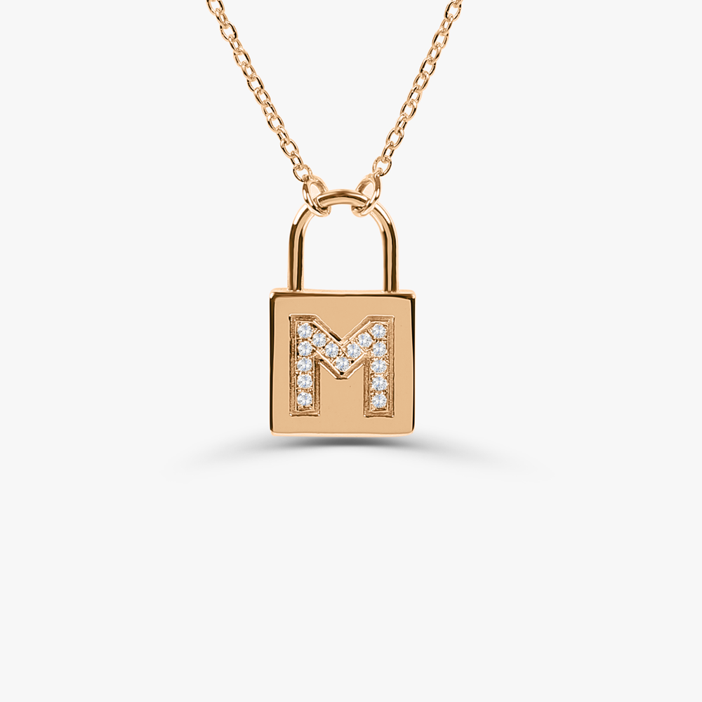 14K Gold Padlock Initial Necklace FERKOS FJ