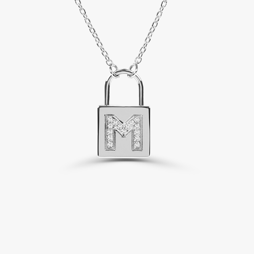 14K Gold Padlock Initial Necklace FERKOS FJ