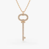 14K Gold Diamond Key Charm Necklace 14K Rose Gold Ferkos Fine Jewelry