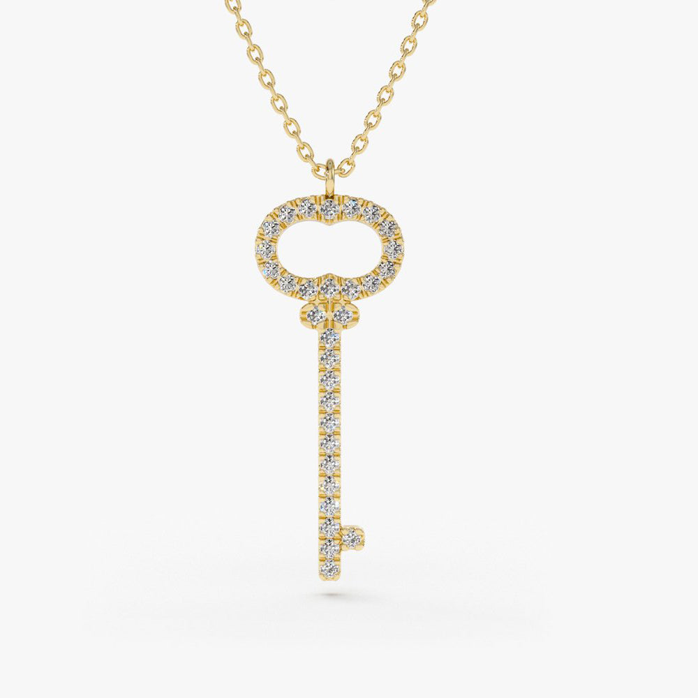 14K Gold Diamond Key Charm Necklace – FERKOS FJ