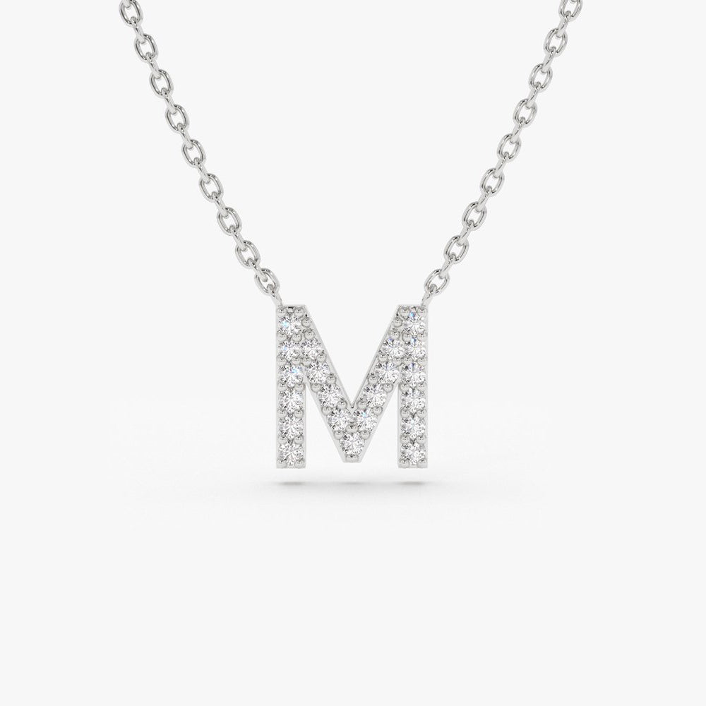 Sterling Silver Initial Round Prong Diamond Necklace (Silver Diamond Initial V Necklace)