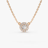14K Gold Halo Diamond Necklace 14K Rose Gold Ferkos Fine Jewelry