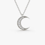14k Gold Mini Crescent Moon Diamond Necklace 14K White Gold Ferkos Fine Jewelry