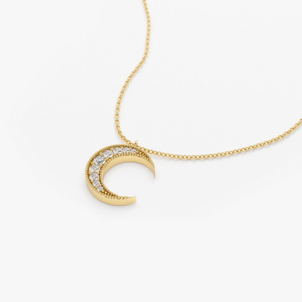 Buy Diamond Moon and Star Necklace, White Gold Crescent Moon Pendant, Gold Diamond  Moon Jewelry, Diamond Star Necklace, Cable Chain Lobster Online in India -  Etsy