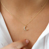 14k Gold Mini Crescent Moon Diamond Necklace  Ferkos Fine Jewelry