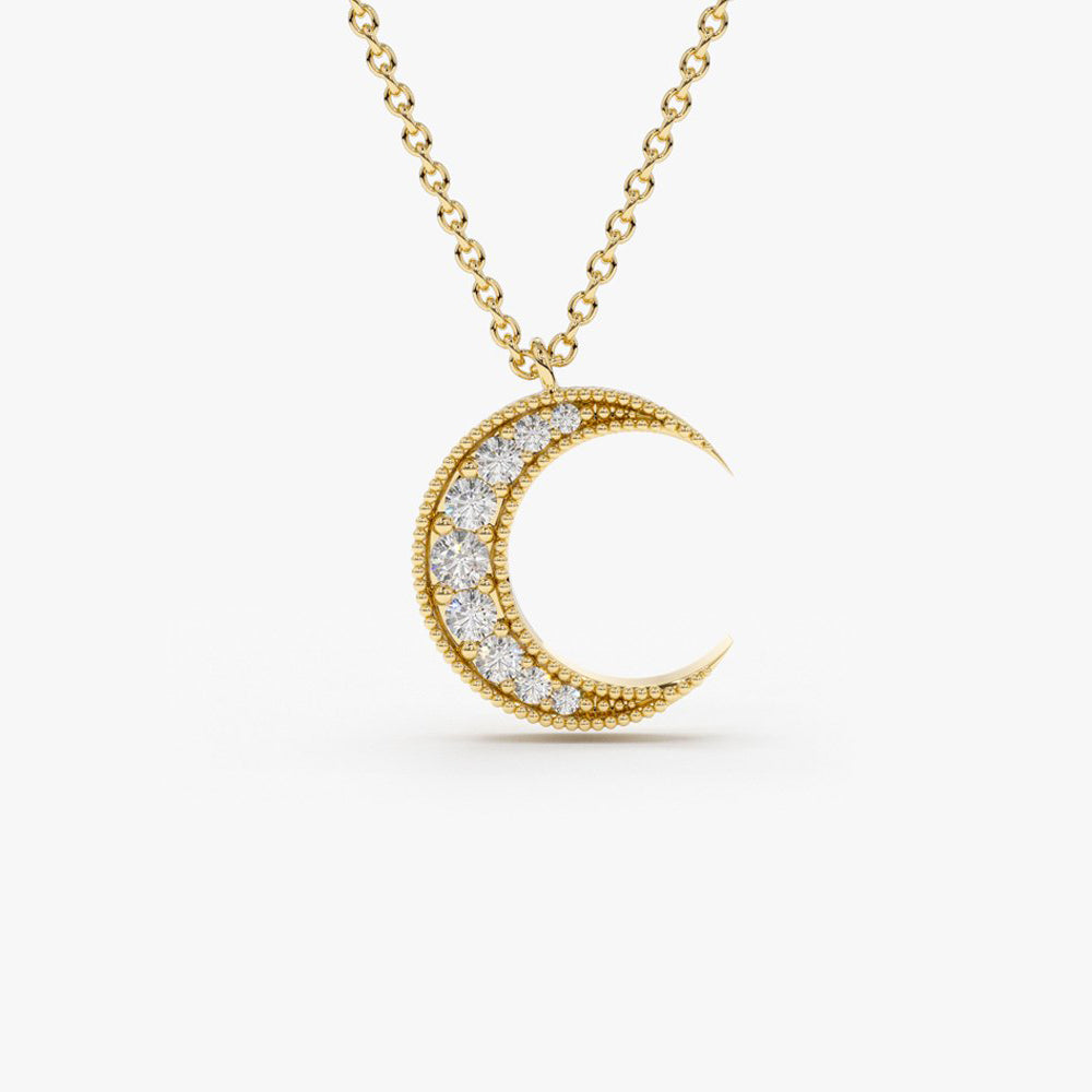 14k Gold Mini Crescent Moon Diamond Necklace 14K Gold Ferkos Fine Jewelry