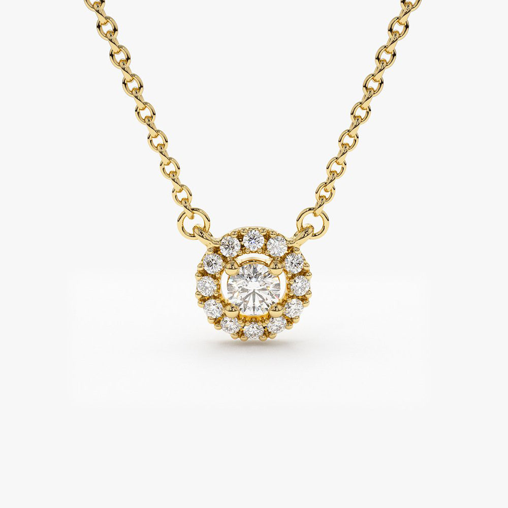 14K Gold Mini Diamond Halo Necklace 14K Gold Ferkos Fine Jewelry