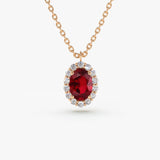 14K Gold Oval Cut Ruby Halo Diamond Necklace 14K Rose Gold Ferkos Fine Jewelry
