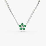 14K Emerald and Diamond Flower Charm Necklace 14K White Gold Ferkos Fine Jewelry