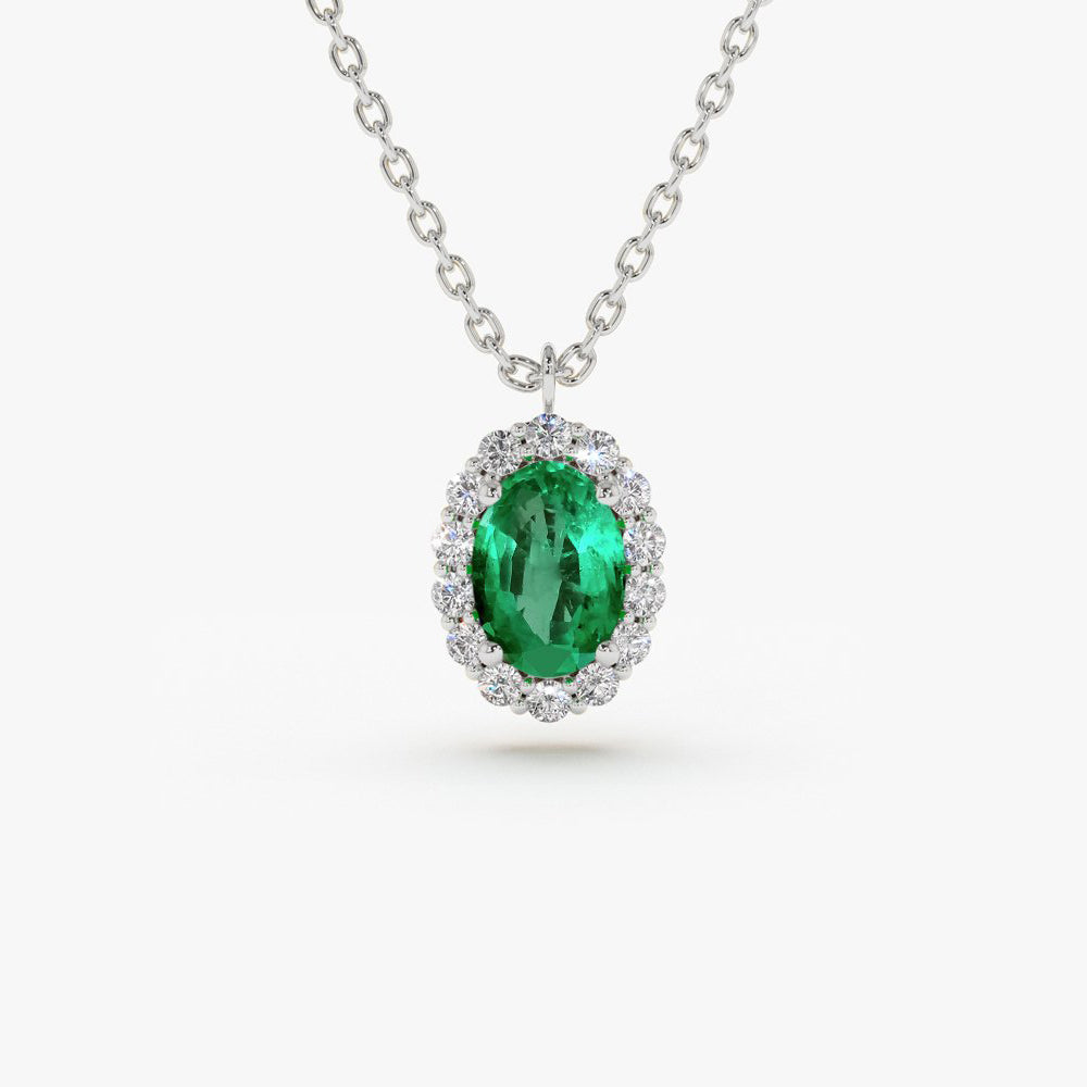 14K Yellow Gold Diamond Emerald Necklace