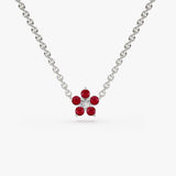 14K Ruby and Diamond Flower Charm Necklace 14K White Gold Ferkos Fine Jewelry