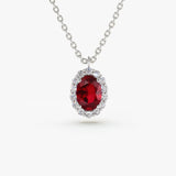 14K Gold Oval Cut Ruby Halo Diamond Necklace 14K White Gold Ferkos Fine Jewelry