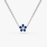 14k Sapphire and Diamond Flower Charm Necklace 14K White Gold Ferkos Fine Jewelry