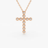 14K Gold Bezel Setting With Milgrain Diamond Cross Necklace 14K Rose Gold Ferkos Fine Jewelry