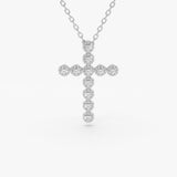 14K Gold Bezel Setting With Milgrain Diamond Cross Necklace 14K White Gold Ferkos Fine Jewelry