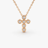 14K Gold 6 Stone Bezel Setting Diamond Cross Necklace 14K Rose Gold Ferkos Fine Jewelry
