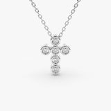 14K Gold 6 Stone Bezel Setting Diamond Cross Necklace 14K White Gold Ferkos Fine Jewelry