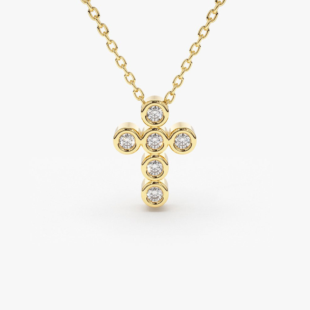 14K Gold 6 Stone Bezel Setting Diamond Cross Necklace 14K Gold Ferkos Fine Jewelry