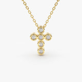 14K Gold 6 Stone Bezel Setting Diamond Cross Necklace 14K Gold Ferkos Fine Jewelry