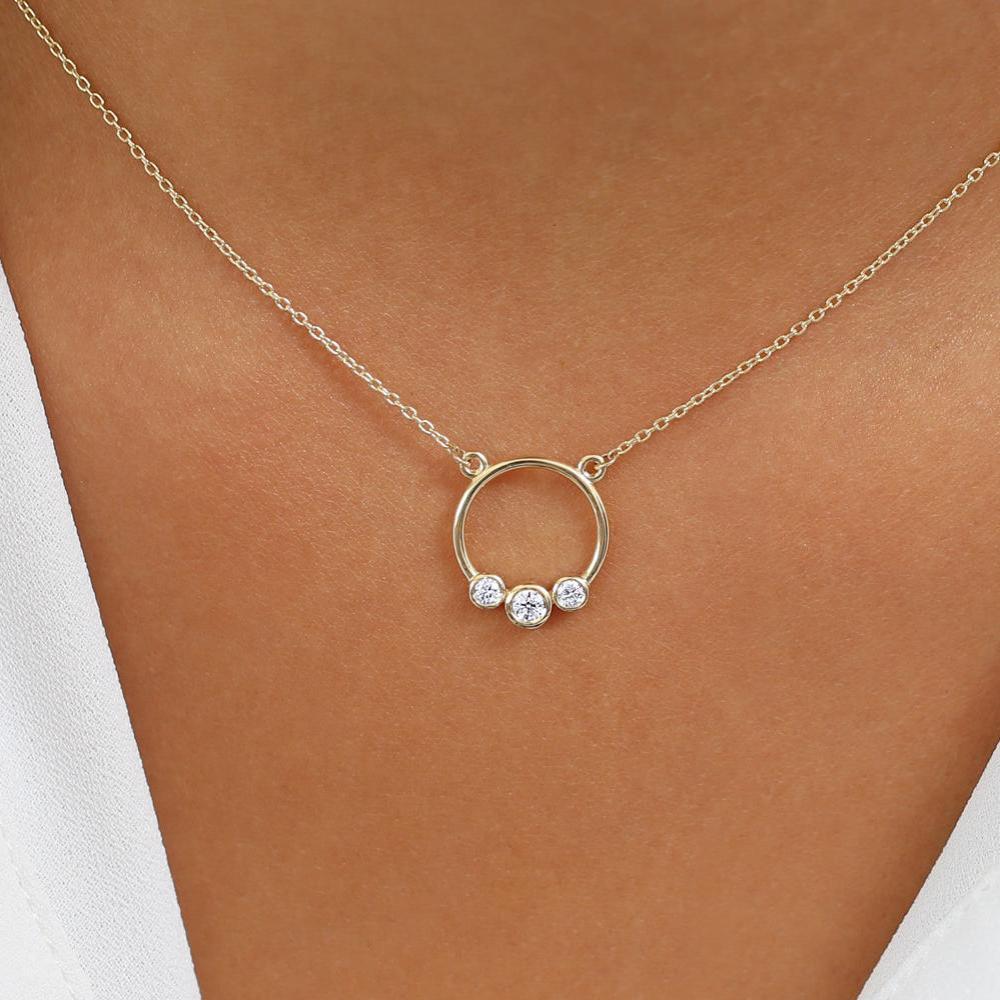 14k Solid Gold Graduated Trio Diamond Necklace, Dainty orders Necklace