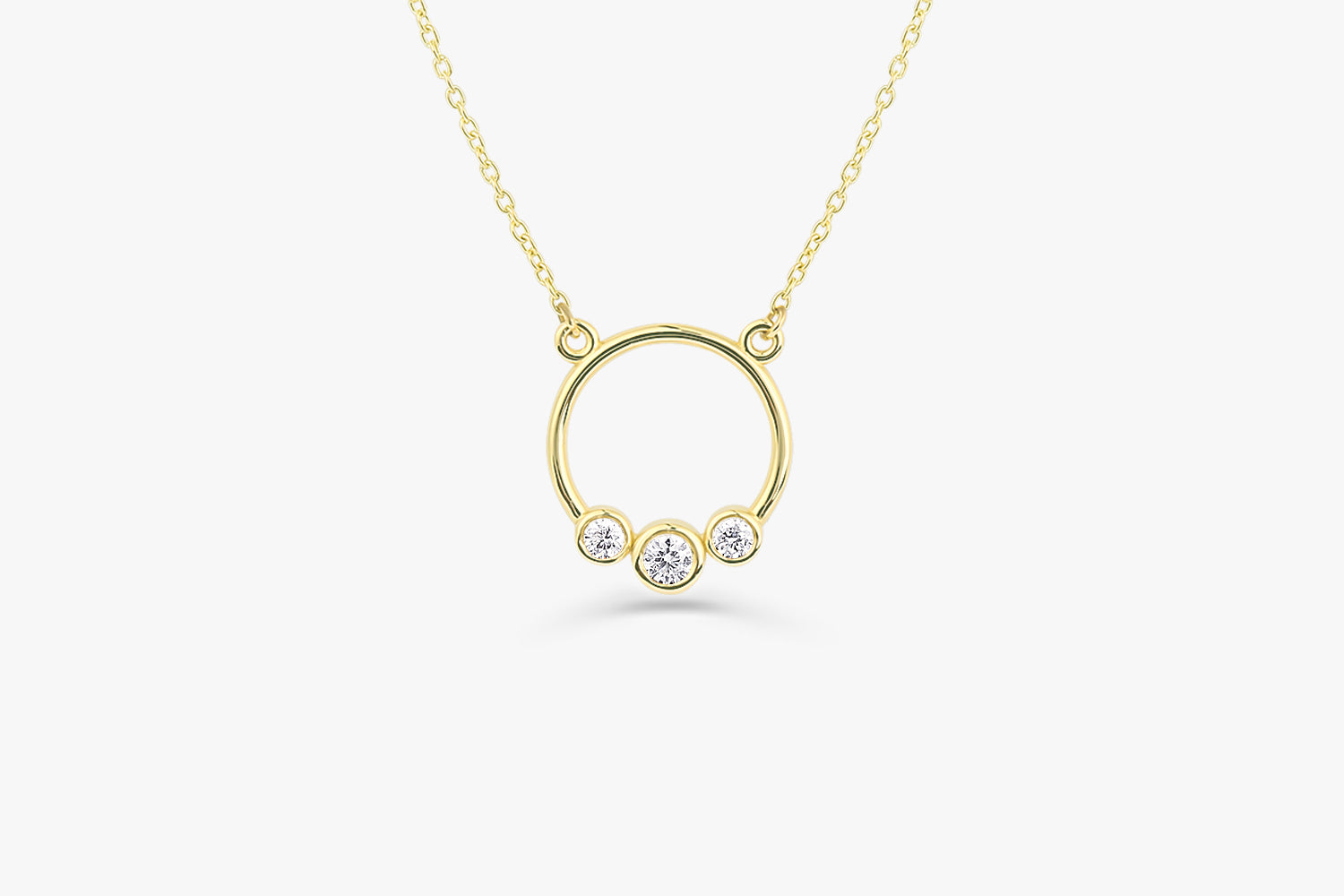 14K Gold Graduated Trio Bezel Diamond Circle Necklace 14K Gold Ferkos Fine Jewelry
