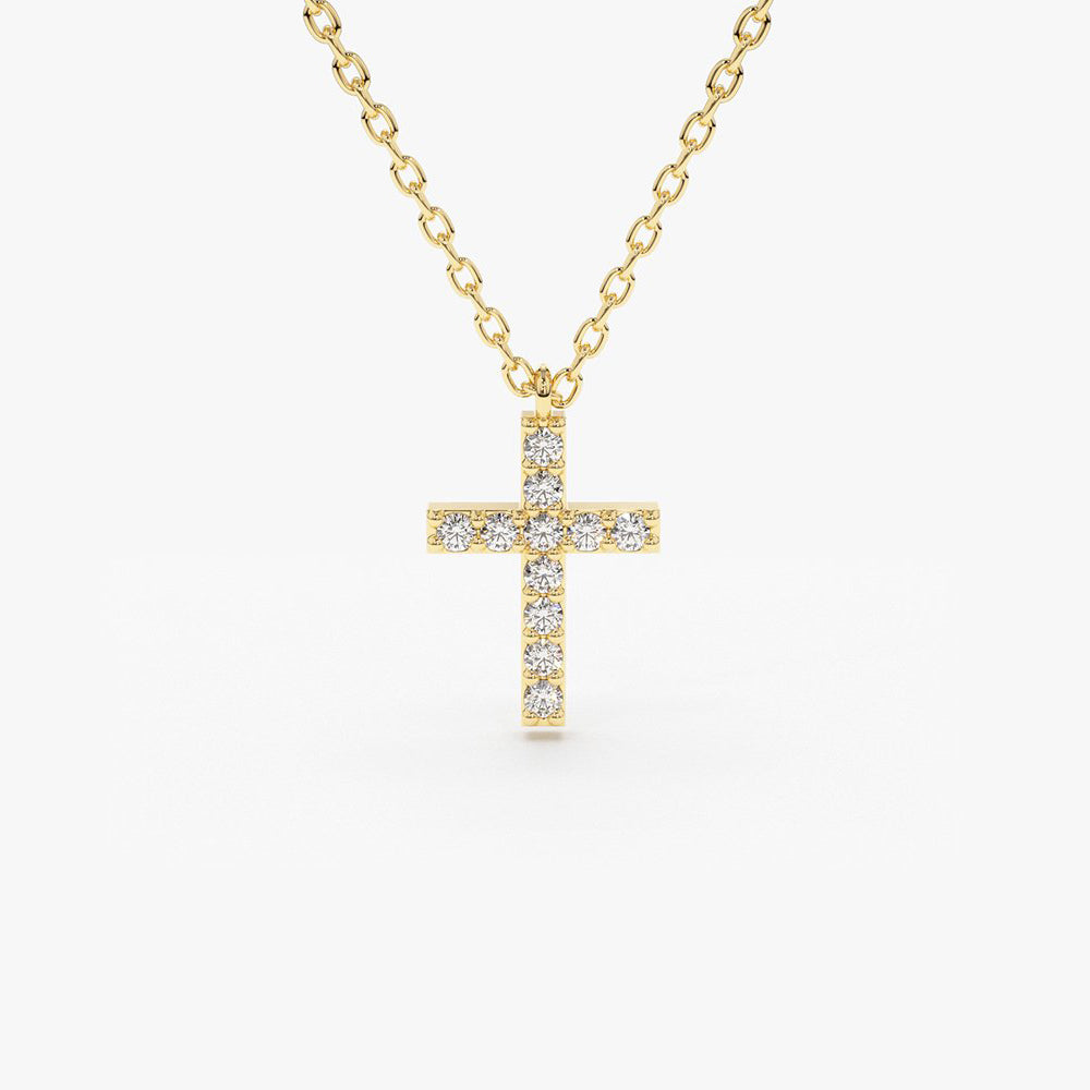 14K Gold Micro Pave Diamond Cross Necklace 14K Gold Ferkos Fine Jewelry