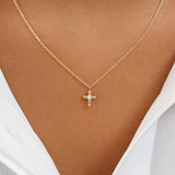14K Gold Tiny Ball Diamond Cross Necklace  Ferkos Fine Jewelry