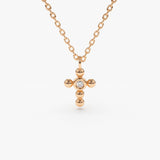 14K Gold Tiny Ball Diamond Cross Necklace 14K Rose Gold Ferkos Fine Jewelry