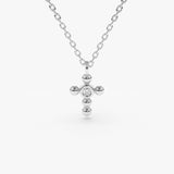 14K Gold Tiny Ball Diamond Cross Necklace 14K White Gold Ferkos Fine Jewelry