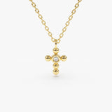 14K Gold Tiny Ball Diamond Cross Necklace 14K Gold Ferkos Fine Jewelry