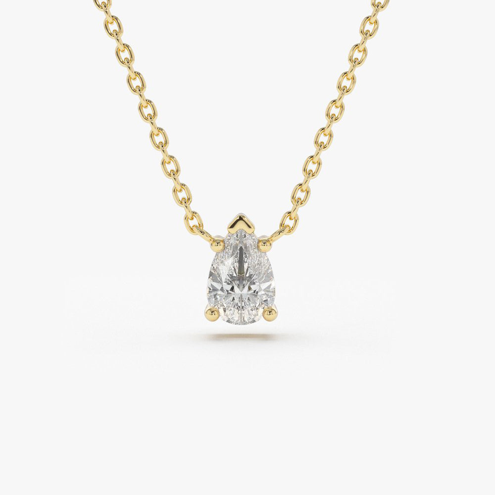 14K Gold Pear Shape Diamond Solitaire Necklace 14K Gold Ferkos Fine Jewelry