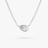 14K Gold Horizontal Pear Shape Diamond Solitaire Necklace 14K White Gold Ferkos Fine Jewelry